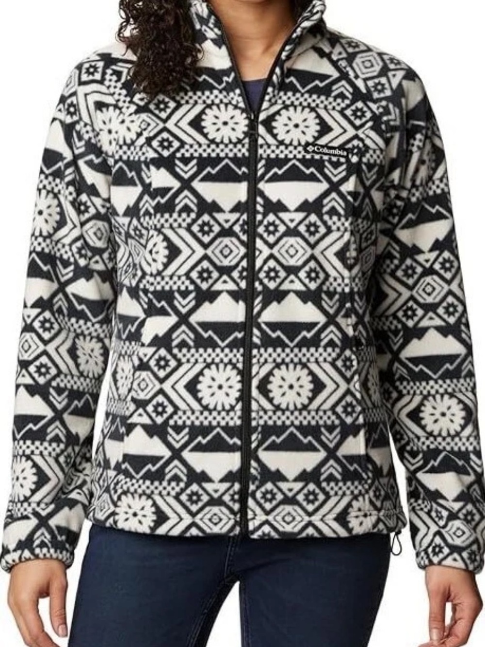 Columbia Women's Black Checkered Benton Springs Printed Full Zip Jacket - M